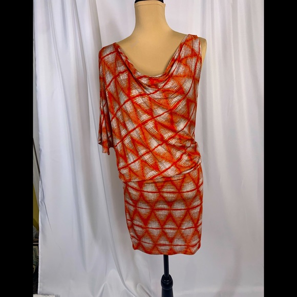 BCBGMAXAZRIA Women's Asymmetric One Shoulder Cocktail Dress Orange Size Medium